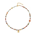 Ethnic beaded necklace with a polished gold elephant pendant and multi-color stones - Elephant Pendant Amazonite Necklace