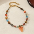 Beaded natural stone bracelet featuring tiger eye and an orange agate leaf charm pendant - Leaf African Pine Bracelet