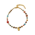 Bohemian gold necklace with african turquoise pendant and colorful stone beads - Tiger Eye Teardrop Style