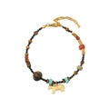 Ethnic style bracelet with tiger eye stones, turquoise beads and golden horse charm - Black Spinel Pony Style