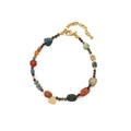 Ethno-Glückselefant-Armband mit bunten Natursteinen und goldenem Karabinerverschluss - Apatit-Wassertropfen-Stil