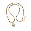 Collana lunga in perle barocche e turchese con un ciondolo ovale di smeraldo verde - Stile Perla Barocca Artificiale (XL-1226DY01-1) / 76cm