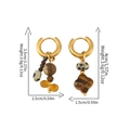 Asymmetric gold hoop earrings with tiger eye clover and agate beads, bohemian style - Natural Stone Leopard Clover Style (ER-429D01)