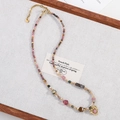 Pink rhodochrosite beaded heart necklace in stainless steel with bohemian aesthetic - Pink Rhodochrosite Heart Necklace