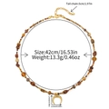 Maillard tiger eye beaded stainless steel necklace with golden crescent moon pendant - Yolk Stone Moon Necklace