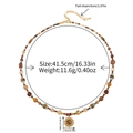 Beaded stainless steel necklace with tiger eye stones and golden sun pendant - Tiger Eye Sun Necklace