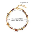 Halskette mit Tigerauge-Perlen, bunten Splittersteinen und goldenem Karabiner - Eigelb Stein Armband