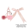 Pink flamingo keychain with iridescent crystal swan, plush ball and Love ribbon detail - Flamingo / Pink