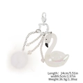 Pearly white swan keychain with soft plush ball and white carabiner, 14cm length - Swan / White