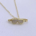 Golden sunglasses pendant necklace with purple zircon stones on a fine O-chain - Sunglasses Style (Gold 2)