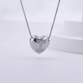 Polished silver heart pendant with letter I zircon inlay on a matching box chain - Silver I