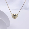 Gold heart pendant necklace with letter E inlay and delicate box chain for women - Gold E