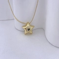 Gold star pendant necklace with cubic zirconia letter C on a box chain for women - Gold C