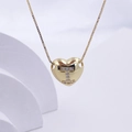 Gold heart pendant necklace with crystal letter I on a delicate box chain - Gold I