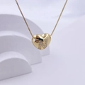 Golden heart pendant necklace with letter N and zircon stone on a box chain - Gold N