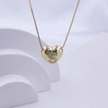 Polished golden heart necklace with letter S sparkling crystal pendant in a gift set - Gold S