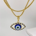 Collar dorado con colgante de ojo turco y microincrustaciones de circonitas azules - Estilo de Pupila Azul Claro (Estilo D)
