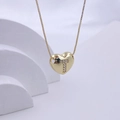 Gold heart pendant necklace with micro-paved letter T on a sleek Venetian box chain - Gold T