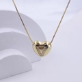 Golden heart pendant necklace with crystal letter V inlay and fine box chain - Gold V