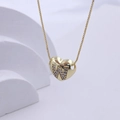 Gold heart pendant necklace with letter W and micro-pave crystals on a box chain - Gold W