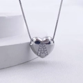 Polished silver heart pendant necklace with letter A inlay in white sparkling stones - Silver A