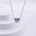 Polished silver heart pendant necklace featuring sparkling letter F zircon inlay - Silver F