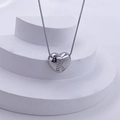 Polished silver heart pendant necklace with crystal letter K on a silver box chain - Silver K