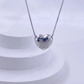 Polished silver heart pendant necklace with letter M paved in micro-set zircon stones - Silver M