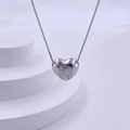 Silver heart pendant necklace with crystal letter N on white minimalist display - Silver N