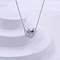 Silver heart pendant necklace with micro-paved sparkling stones and box chain - Silver O