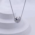 Polished silver heart necklace featuring letter P pendant with sparkling zircons - Silver P
