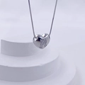 Polished silver heart pendant necklace with zircon inlaid letter R on box chain - Silver R