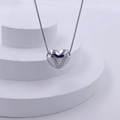 Polished silver heart necklace with crystal letter V pendant on a sleek box chain - Silver V
