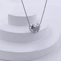 Polished heart pendant necklace with shimmering letter W zircon inlay in silver - Silver W