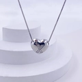 Polished silver heart necklace with sparkling letter X pendant on box chain - Silver X