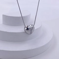 Polished silver heart pendant necklace with zircon letter Y on a white platform - Silver Y