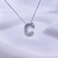 Eleganter silberner C-Buchstaben-Anhänger mit 3D-Rautenmuster und feiner Box-Halskette - Silber C