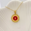 Collana con lettera X in smalto rosso e ciondolo rotondo con catena dorata - Lettera X / Rosso