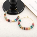 Bohemian style gold hoop earrings with colorful natural stone beads for women - Multicolor Disc Beads