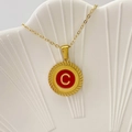 Collana dorata con ciondolo rotondo in smalto rosso e design con lettera C vintage - Lettera C / Rosso