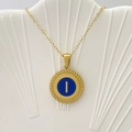 Collana in oro con lettera I in smalto blu e bordo elegante con trama a corda - Lettera I / Blu