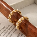 French vintage gold C-shape hoop earrings with pearls and irregular lava texture - Gold with White Pearl