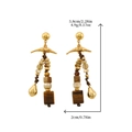 Set de 3 pendientes bohemios con cuerda trenzada marrón y cuentas de ojo de tigre - Pluma Cazadora de Viento