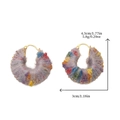 Handmade chunky knitted hoop earrings in mixed colors with gold metal clasp detail - Purple Plush Hoop