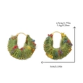 Handmade emerald green wool hoop earrings with colorful knit accents and gold metal - Green Plush Hoop