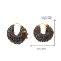 Handmade multicolor wool yarn earrings with gold beads in dark grey knitted finish - Gray Plush Hoop
