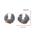 Grey blue hand-knitted wool hoop earrings with colorful textured fiber wrap finish - Blue Plush Hoop