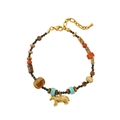 Tigerauge und Türkis Perlenkette mit goldenem Pferdeanhänger und Hummerverschluss - Armband