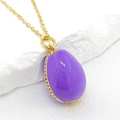 Exquisite 14K gold plated necklace featuring a polished purple egg-shaped stone pendant - Purple