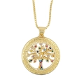 Golden Tree of Life necklace variant with colorful zircon inlay on a fine box chain - Multicolor Zirconia Family Tree Of Life (Round) / Round Multicolor Zircon 1
